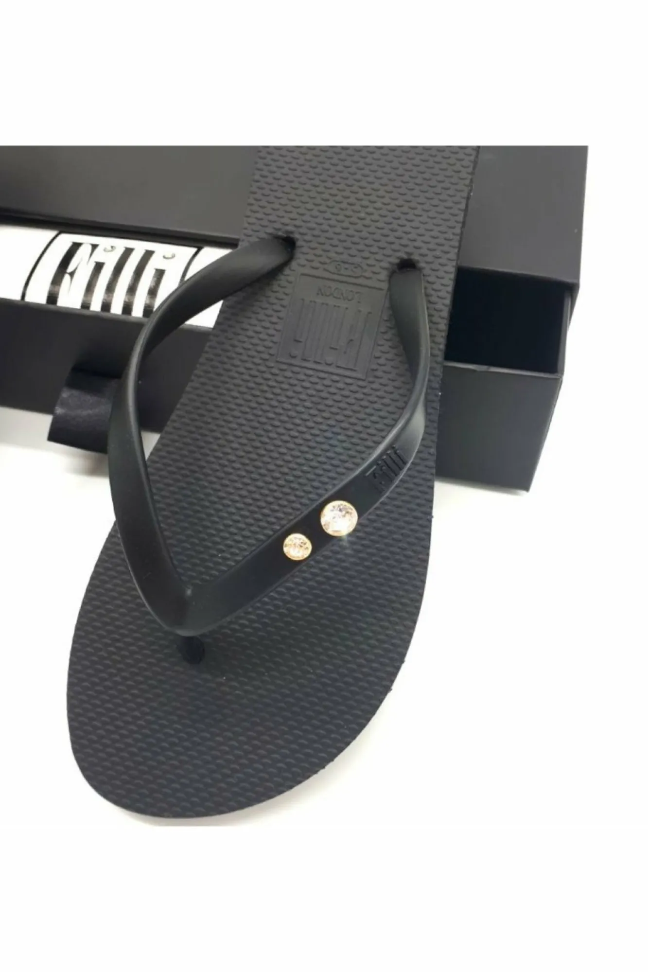 Sandals^Filli London Crystal Diamond Luxury Flip Flops Black