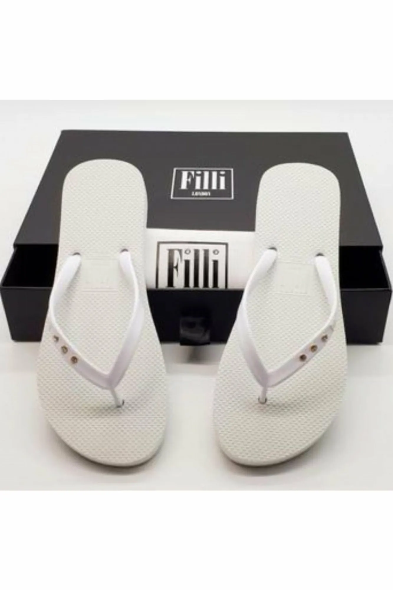 Sandals^Filli London St Tropez Crystal Flip Flops White