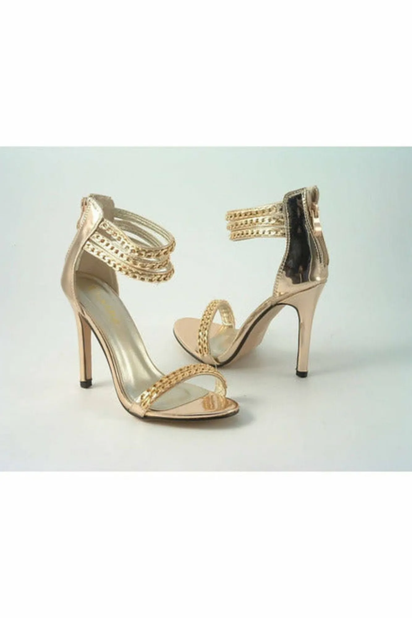 Sandals^Glitz Shoes Cassidy Metallic Chain Barely High Heel Sandal