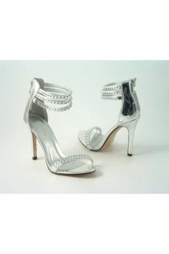 Sandals^Glitz Shoes Cassidy Metallic Chain Barely High Heel Sandal