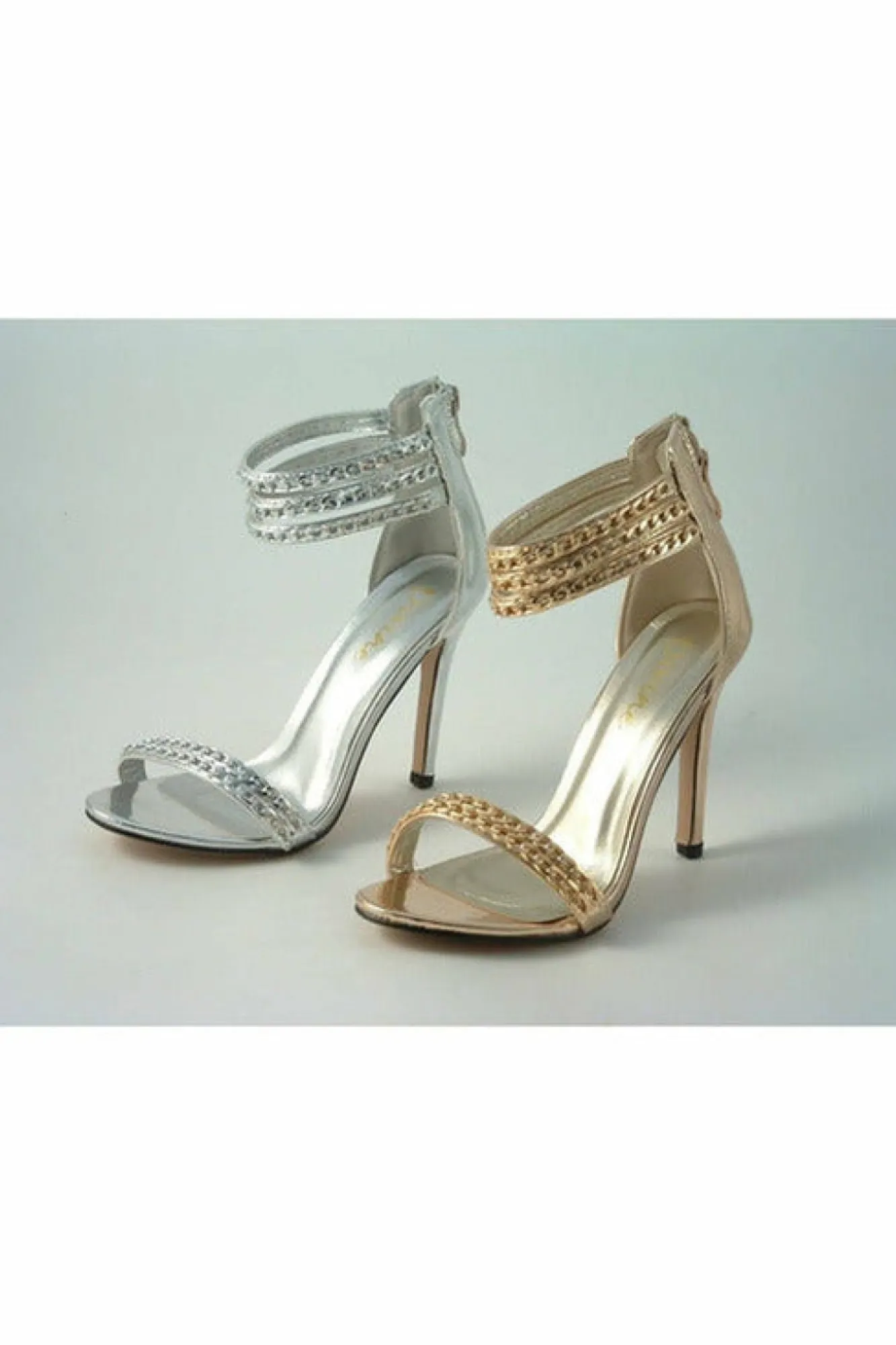 Sandals^Glitz Shoes Cassidy Metallic Chain Barely High Heel Sandal