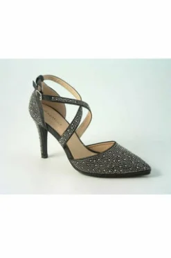High Heels^Glitz Shoes Clora Sabatine Diamante Strapped Court Shoe Black