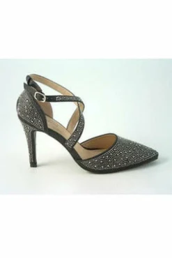 High Heels^Glitz Shoes Clora Sabatine Diamante Strapped Court Shoe Black