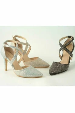 High Heels^Glitz Shoes Clora Sabatine Diamante Strapped Court Shoe Black