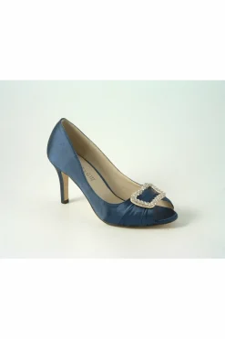 Mid Heels^Glitz Shoes Diamante Satin Mid Heel Peep Toe Shoe Navy