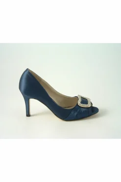 Mid Heels^Glitz Shoes Diamante Satin Mid Heel Peep Toe Shoe Navy