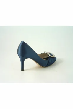 Mid Heels^Glitz Shoes Diamante Satin Mid Heel Peep Toe Shoe Navy