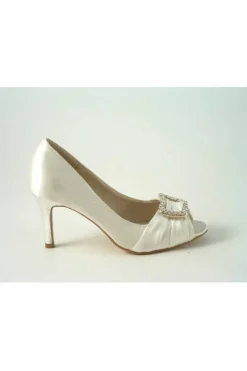Mid Heels^Glitz Shoes Diamante Satin Mid Heel Peep Toe Shoe Ivory