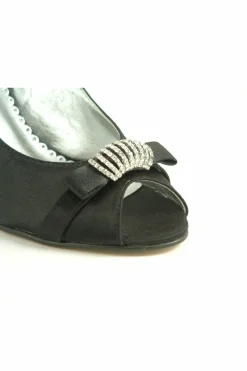 Mid Heels^Glitz Shoes Diamante Satin Mid Heel Peep Toe Sling Black