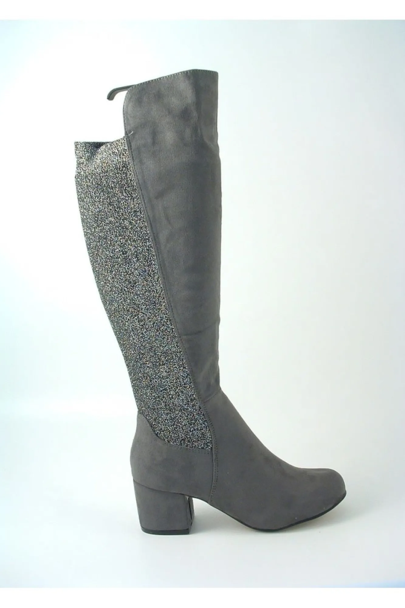 Boots^Glitz Shoes Divine 1717 Monty Metallic Panel Tall Boots Grey