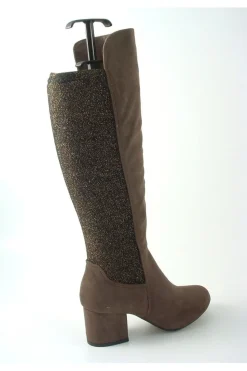 Boots^Glitz Shoes Divine 1717 Monty Metallic Panel Tall Boots Brown