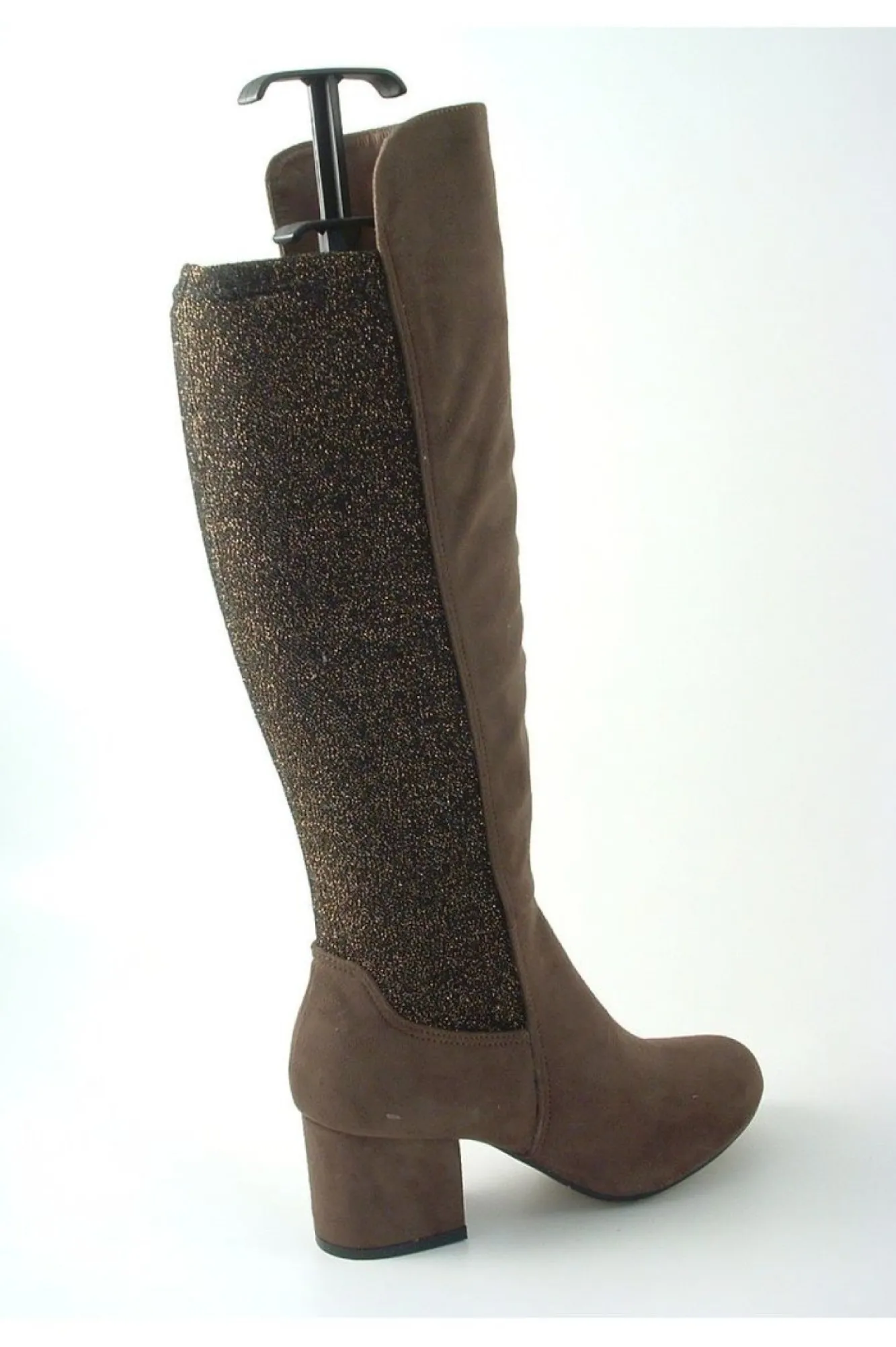 Boots^Glitz Shoes Divine 1717 Monty Metallic Panel Tall Boots Brown