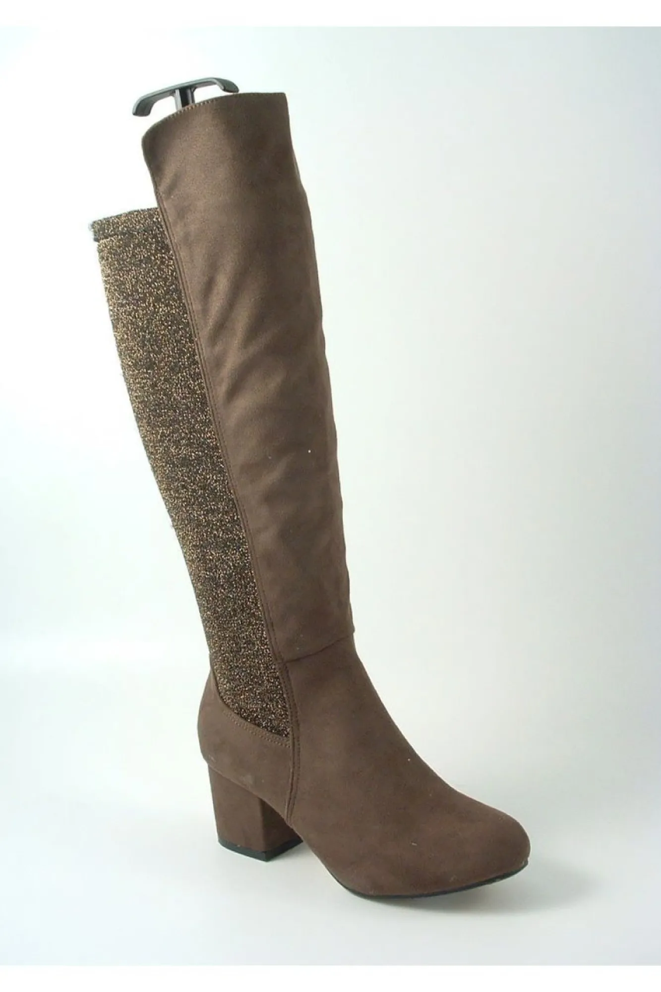 Boots^Glitz Shoes Divine 1717 Monty Metallic Panel Tall Boots Brown