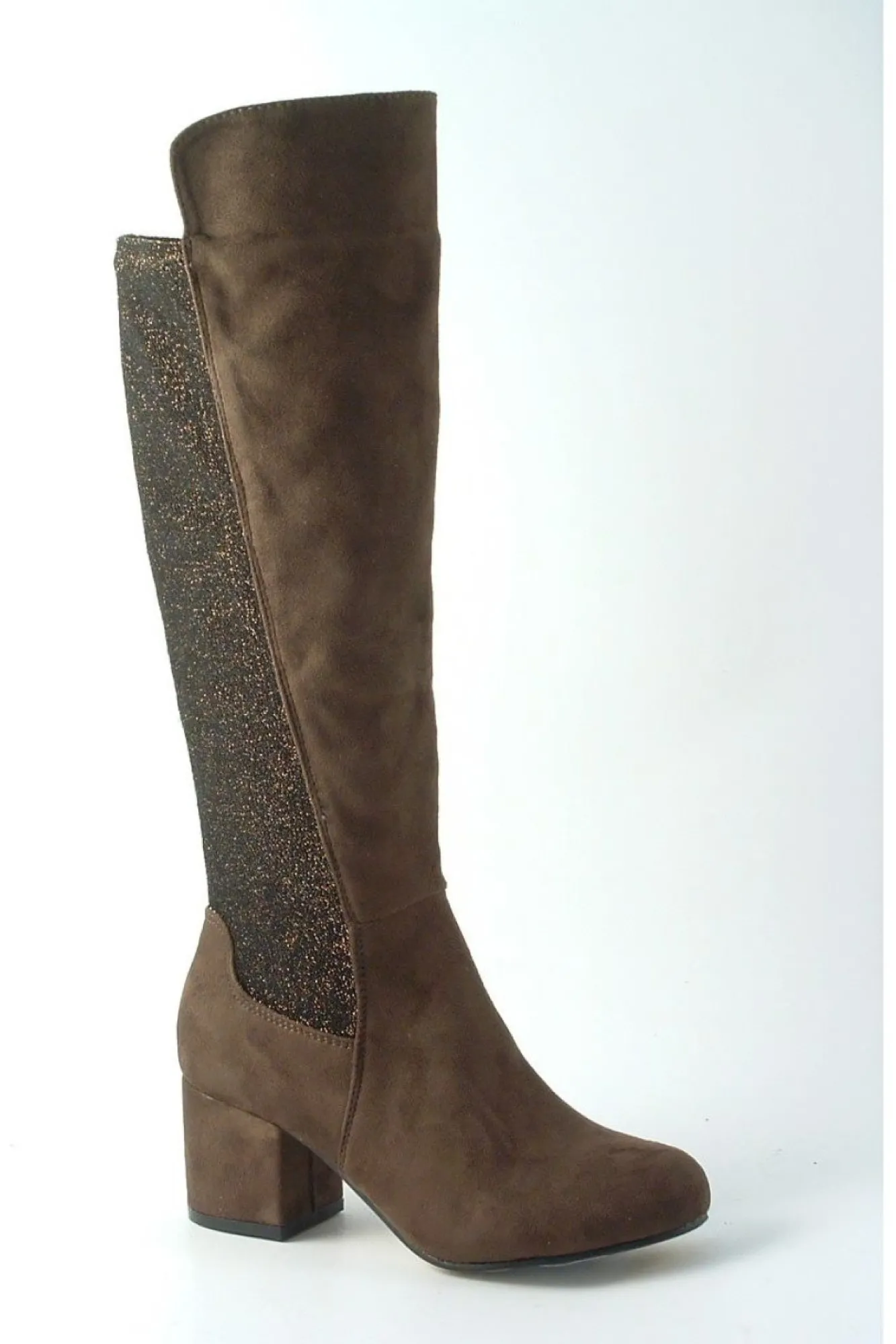 Boots^Glitz Shoes Divine 1717 Monty Metallic Panel Tall Boots Brown