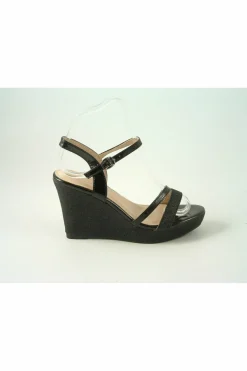 Sandals^Glitz Shoes Divine High Heel Glitter Wedge Sandal Black