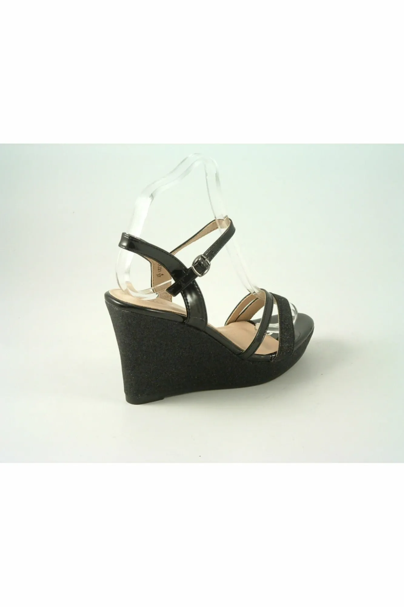 Sandals^Glitz Shoes Divine High Heel Glitter Wedge Sandal Black