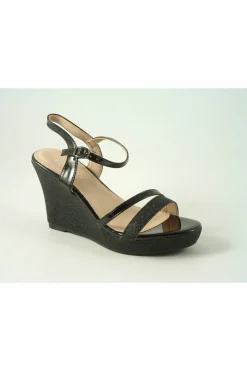 Sandals^Glitz Shoes Divine High Heel Glitter Wedge Sandal Black