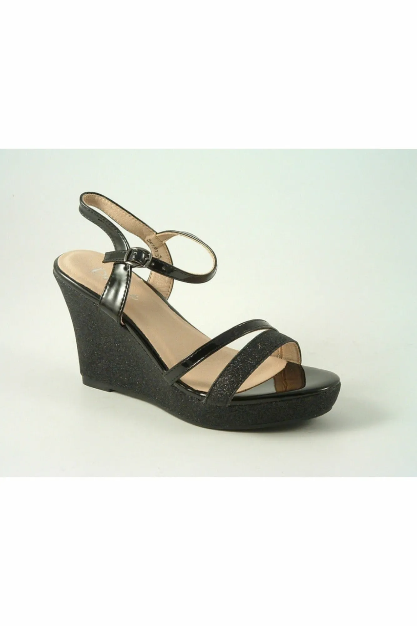 Sandals^Glitz Shoes Divine High Heel Glitter Wedge Sandal Black