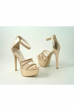 High Heels^Glitz Shoes Divine Tall Diamante Platform Rosegold
