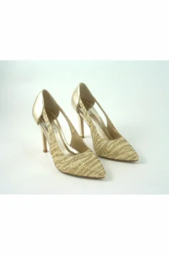 High Heels^Glitz Shoes Glimmer Glamour N Glitz Metallic Open Side Shoe Gold
