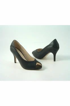 Mid Heels^Glitz Shoes Kylo Diamante Metallic Peep Toe Court Shoe