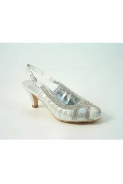 Mid Heels^Glitz Shoes Leona Sabatine Diamante Metallic Peep Toe Shoe