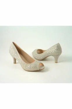 Mid Heels^Glitz Shoes Margo Glitter Diamante Mid Heel Peep Toe Shoe