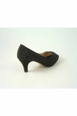 Mid Heels^Glitz Shoes Margo Glitter Diamante Mid Heel Peep Toe Shoe