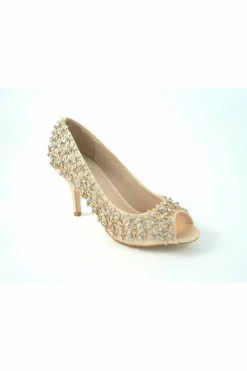 Mid Heels^Glitz Shoes Mid Heel Flower Peep Toe Court Shoes Rosegold