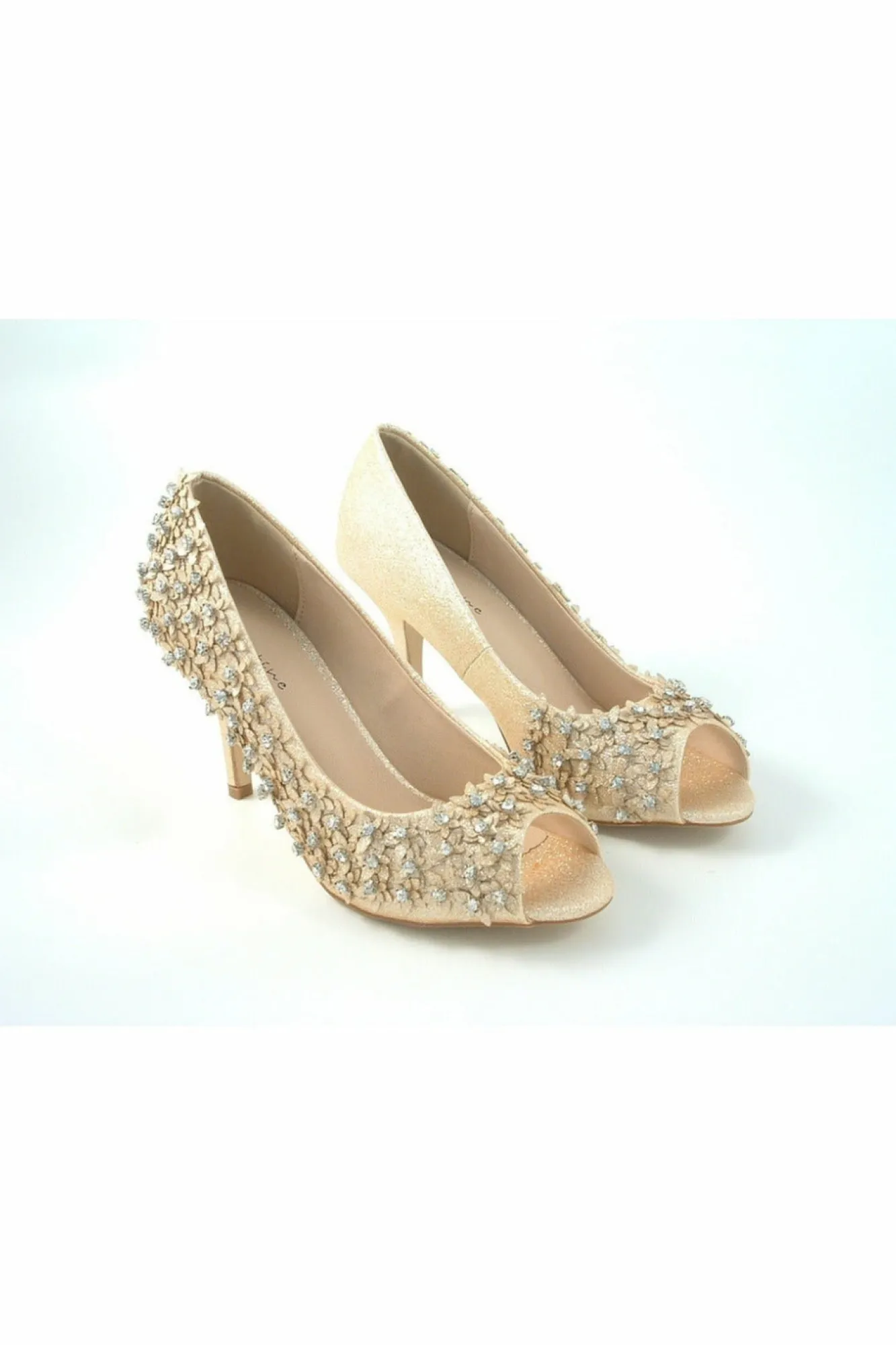 Mid Heels^Glitz Shoes Mid Heel Flower Peep Toe Court Shoes Rosegold
