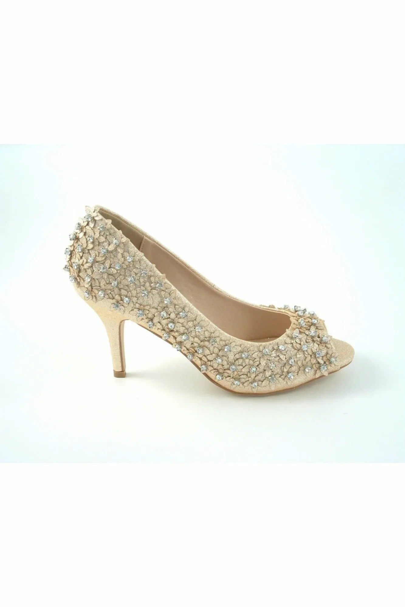 Mid Heels^Glitz Shoes Mid Heel Flower Peep Toe Court Shoes Rosegold