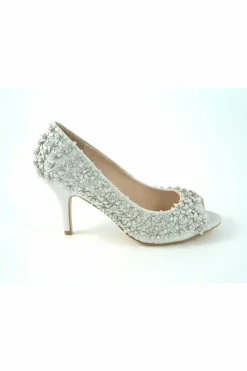 Mid Heels^Glitz Shoes Mid Heel Flower Peep Toe Court Shoes Silver