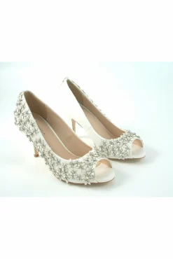 Mid Heels^Glitz Shoes Mid Heel Flower Peep Toe Court Shoes Ivory