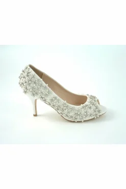Mid Heels^Glitz Shoes Mid Heel Flower Peep Toe Court Shoes Ivory