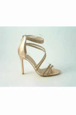 Sandals^Glitz Shoes Miley Divine Doubled Strap Diamante Sandals Gold
