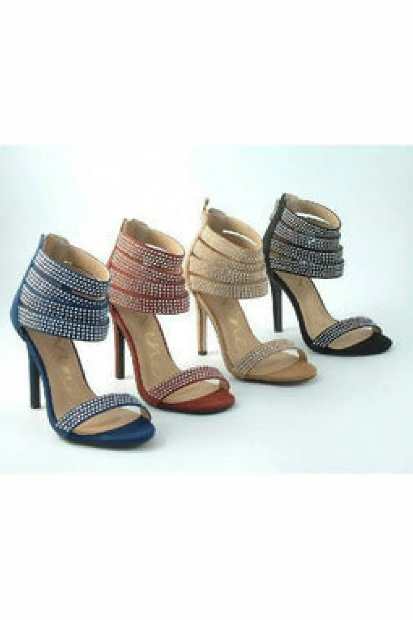 Sandals^Glitz Shoes Ora Divine Diamante Faux Suede Heeled Sandal Black