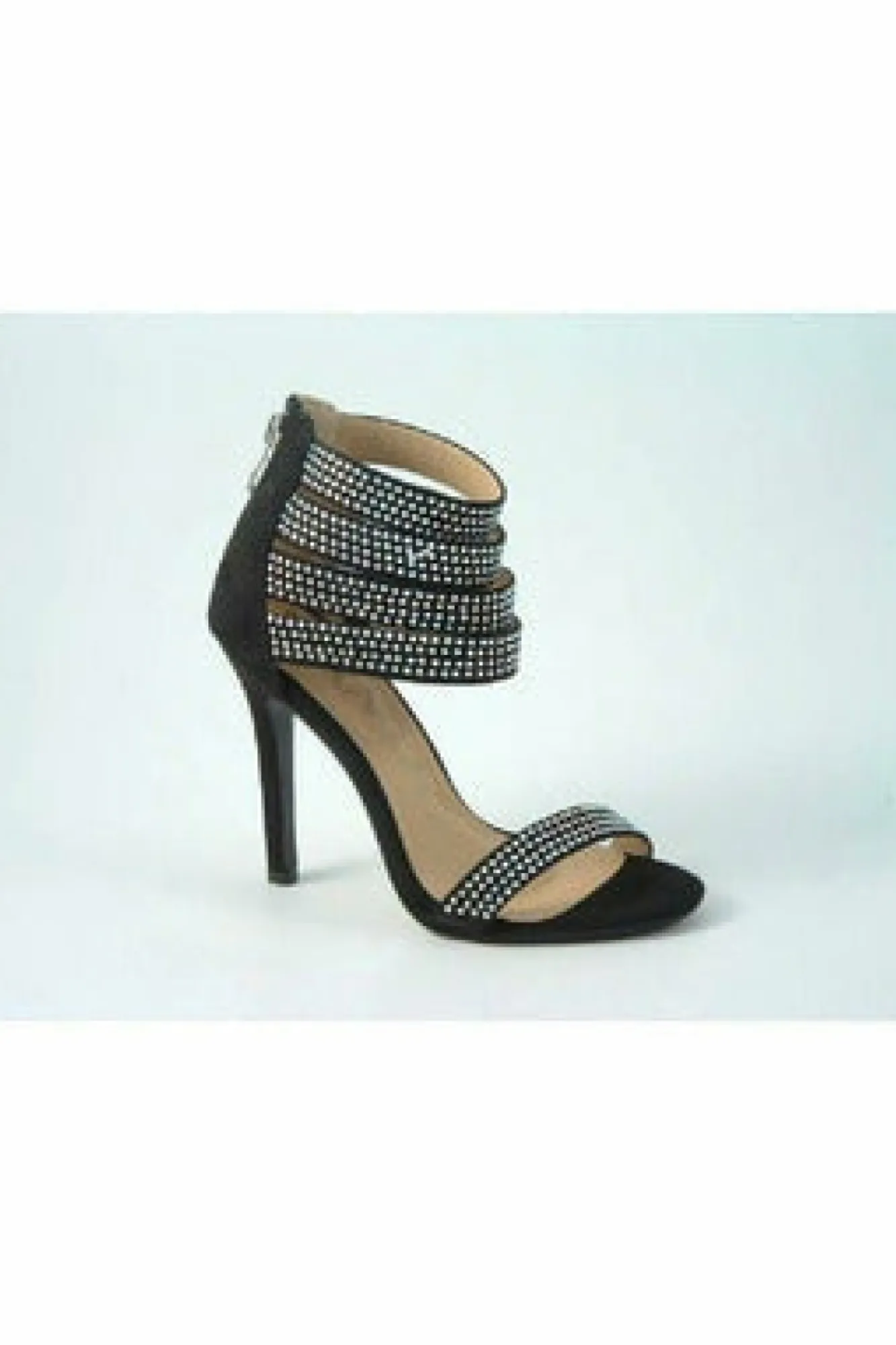 Sandals^Glitz Shoes Ora Divine Diamante Faux Suede Heeled Sandal Black