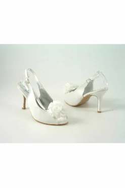 High Heels^Glitz Shoes Perdita Satin Peep Toe Sling Back Ivory