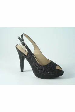 High Heels^Glitz Shoes Posh ‘Jess' Peep Toe Court Shoe Black