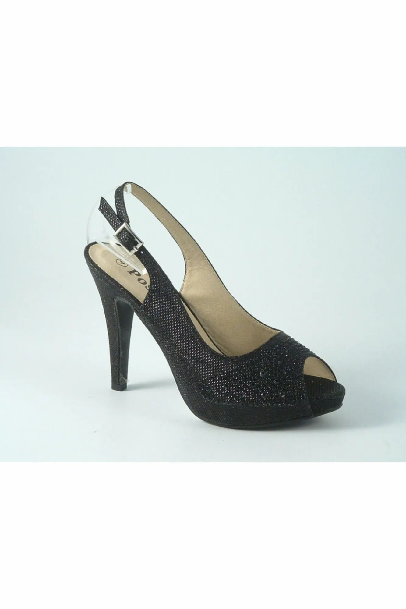 High Heels^Glitz Shoes Posh ‘Jess' Peep Toe Court Shoe Black