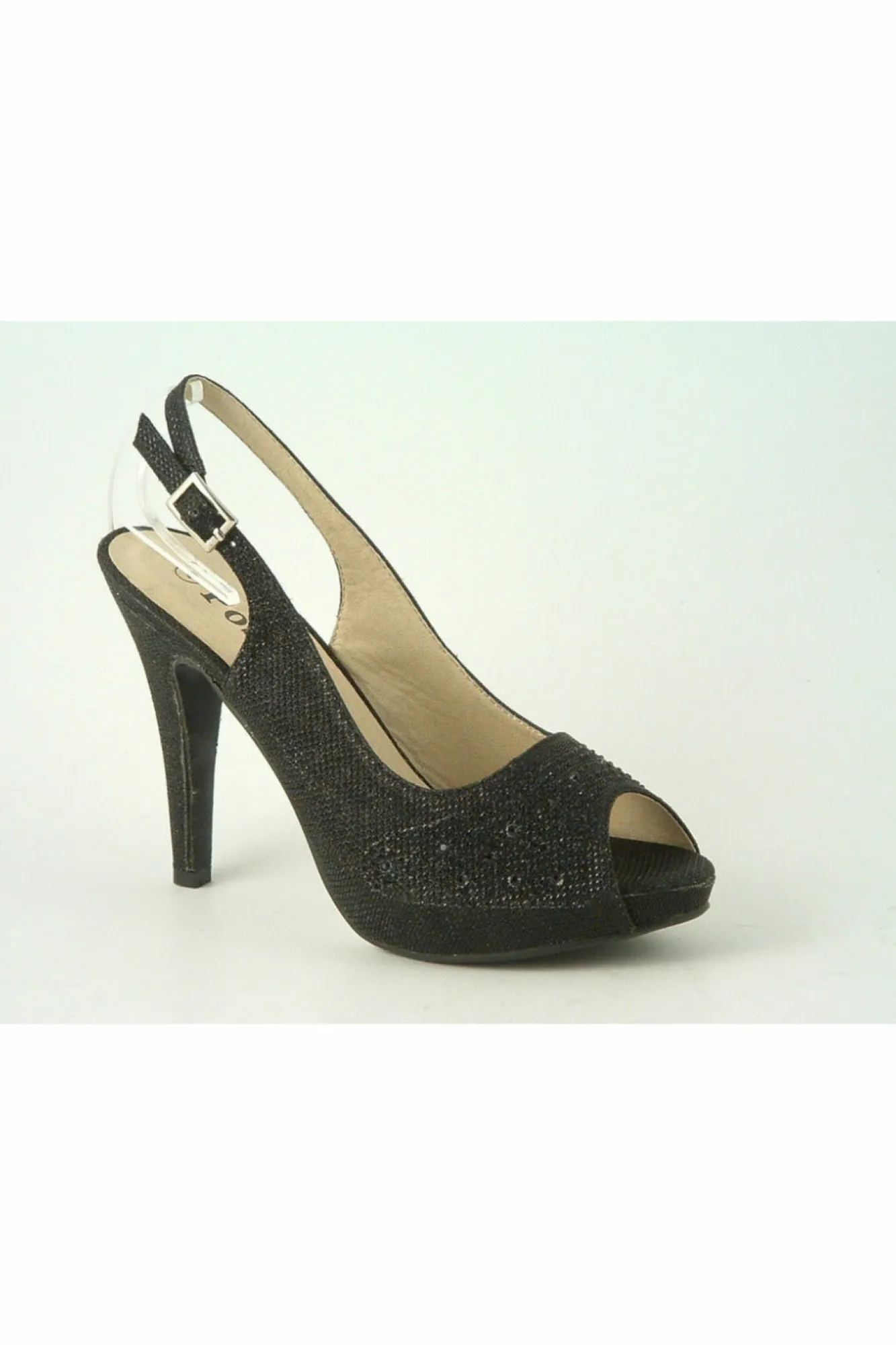 High Heels^Glitz Shoes Posh ‘Jess' Peep Toe Court Shoe Black