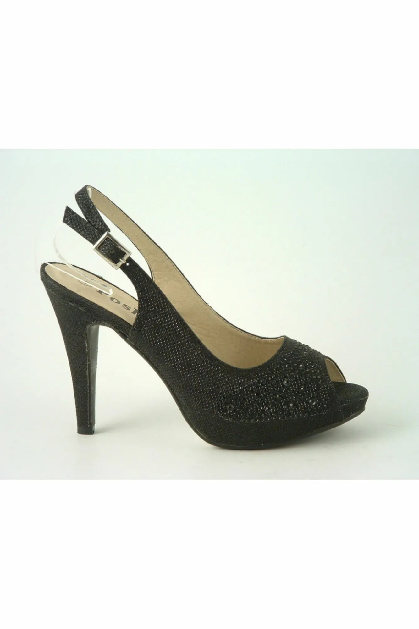 High Heels^Glitz Shoes Posh ‘Jess' Peep Toe Court Shoe Black
