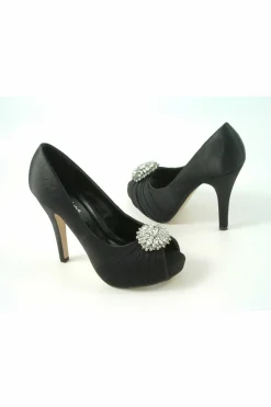 High Heels^Glitz Shoes Ripley Sabatine Fee 888 Satin Peep Toe Platform Black