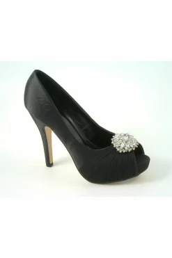 High Heels^Glitz Shoes Ripley Sabatine Fee 888 Satin Peep Toe Platform Black