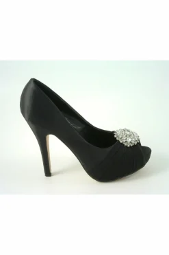 High Heels^Glitz Shoes Ripley Sabatine Fee 888 Satin Peep Toe Platform Black