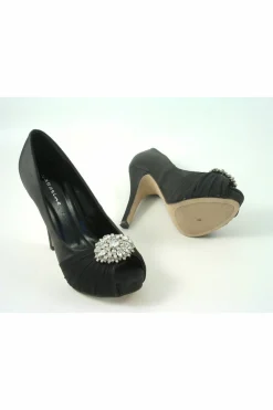 High Heels^Glitz Shoes Ripley Sabatine Fee 888 Satin Peep Toe Platform Black