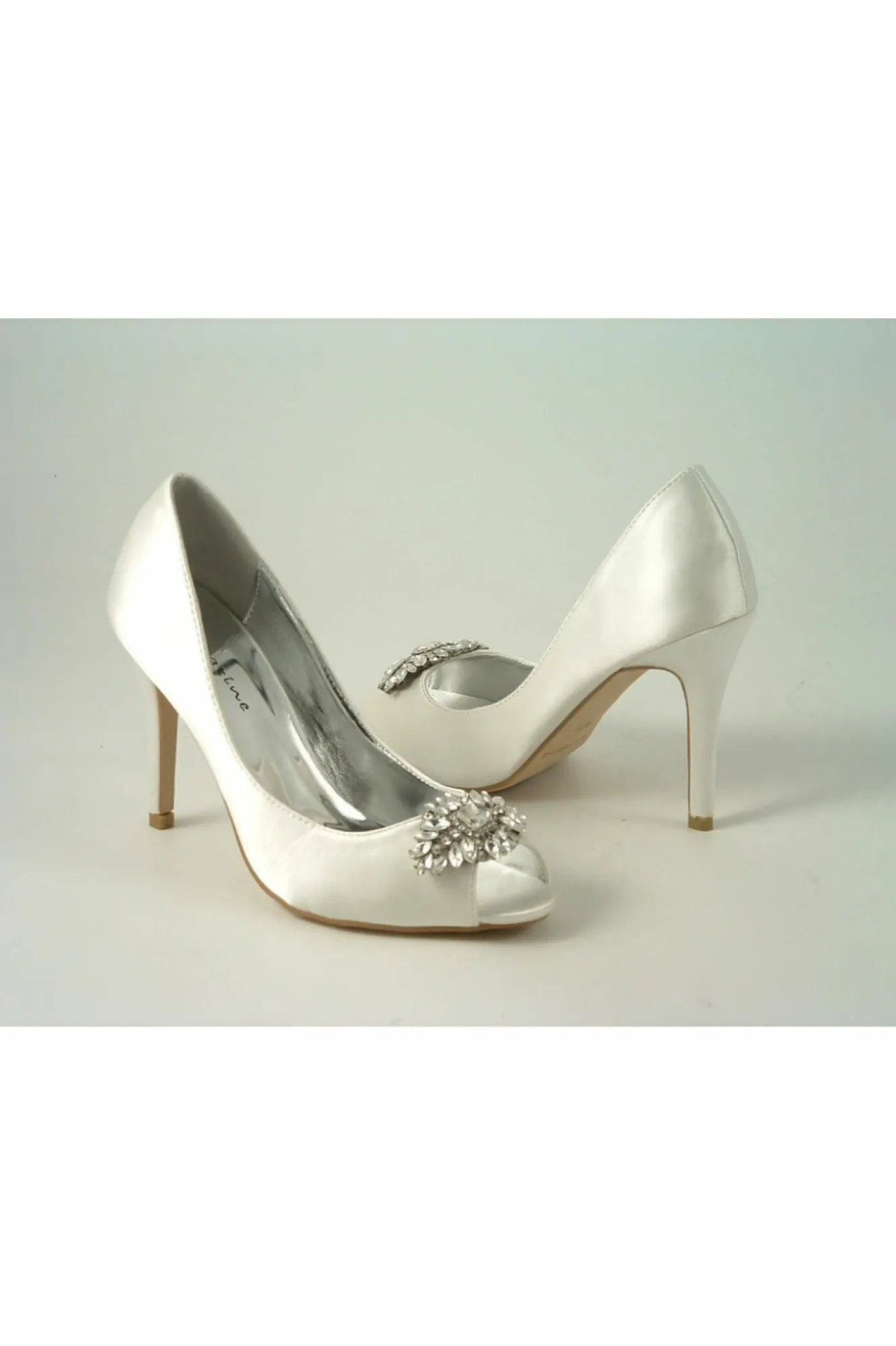 High Heels^Glitz Shoes Rosalie Diamante Satin High Heel Shoe Ivory