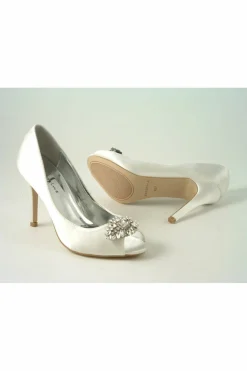 High Heels^Glitz Shoes Rosalie Diamante Satin High Heel Shoe Ivory