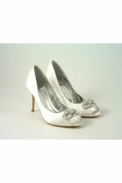 High Heels^Glitz Shoes Rosalie Diamante Satin High Heel Shoe Ivory