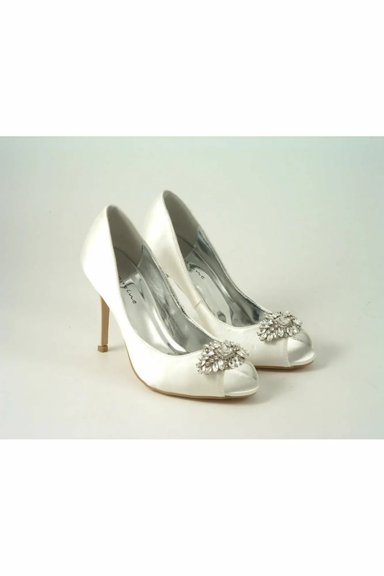 High Heels^Glitz Shoes Rosalie Diamante Satin High Heel Shoe Ivory